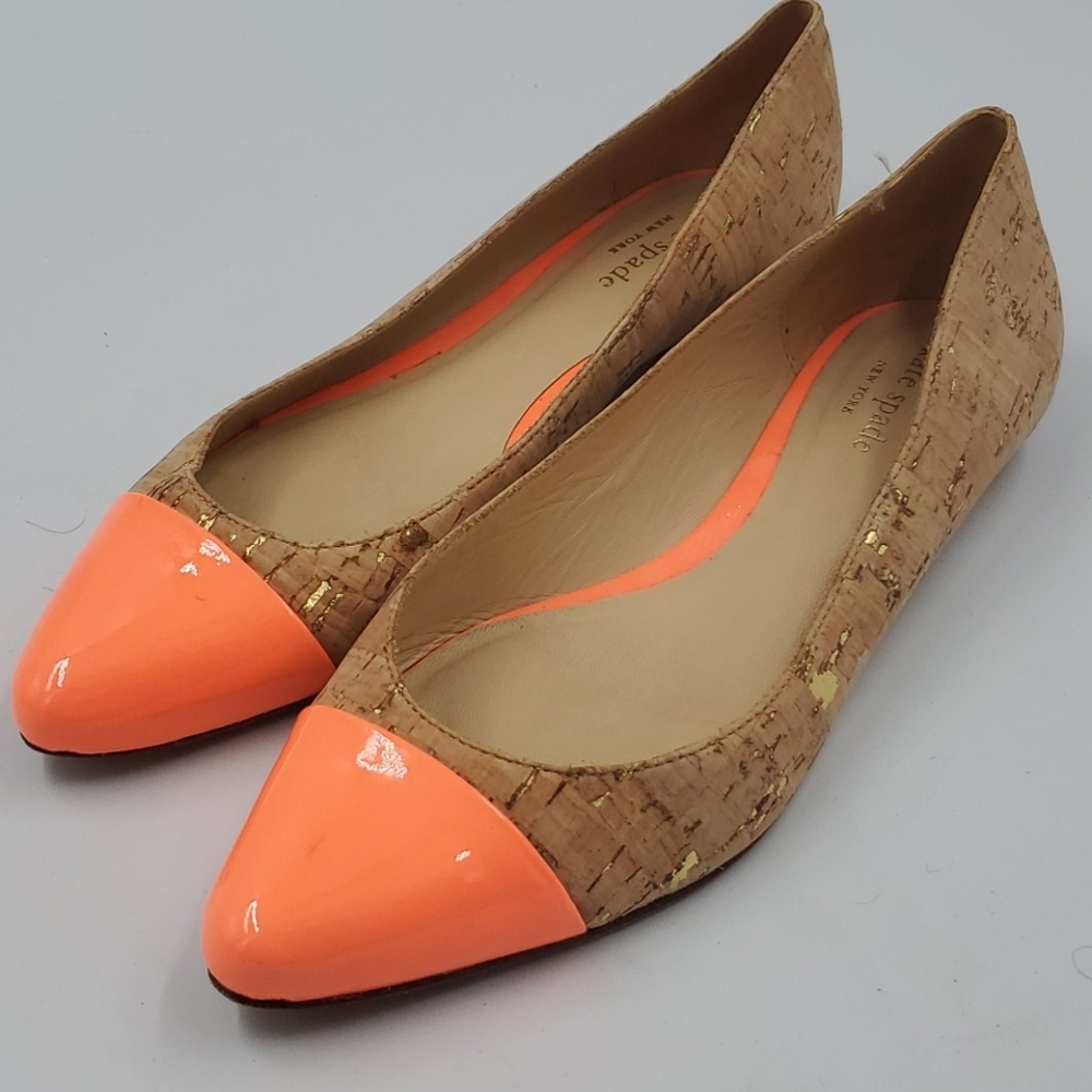 Kate Spade Elina Cork Orange Cap Toe Flats